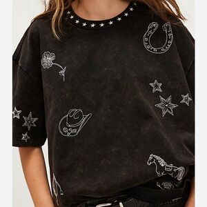 Free People x Denim & Bone Western Embroidered Tee XS